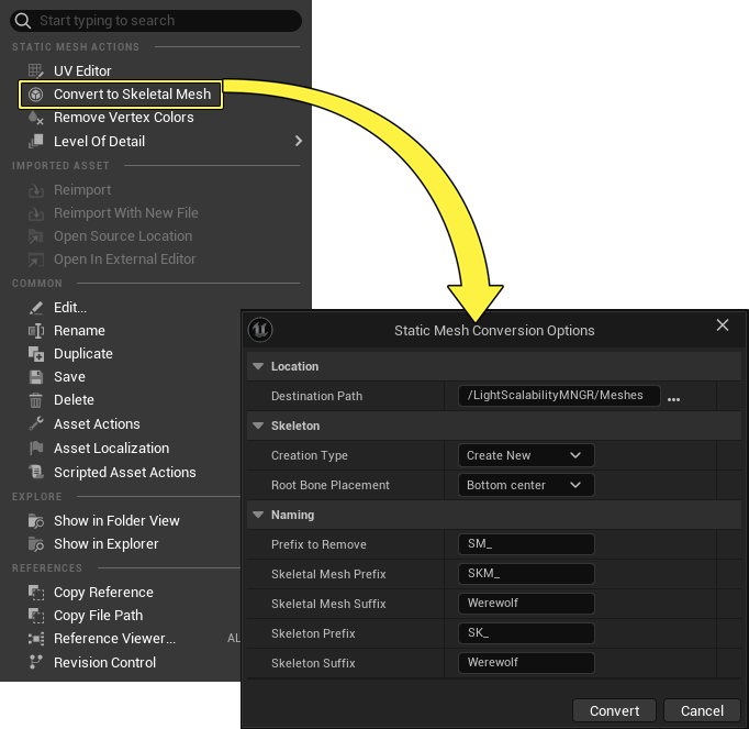 Right-click on the Static Mesh thumbnail to open the Static Mesh options menu.