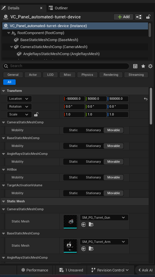 Automated Turret Device settings and options panel in the UEFN editor