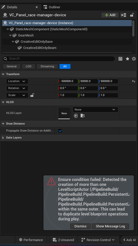 Race Manager Device settings and options panel in the UEFN editor — Number of Laps, Start Race on Game Start