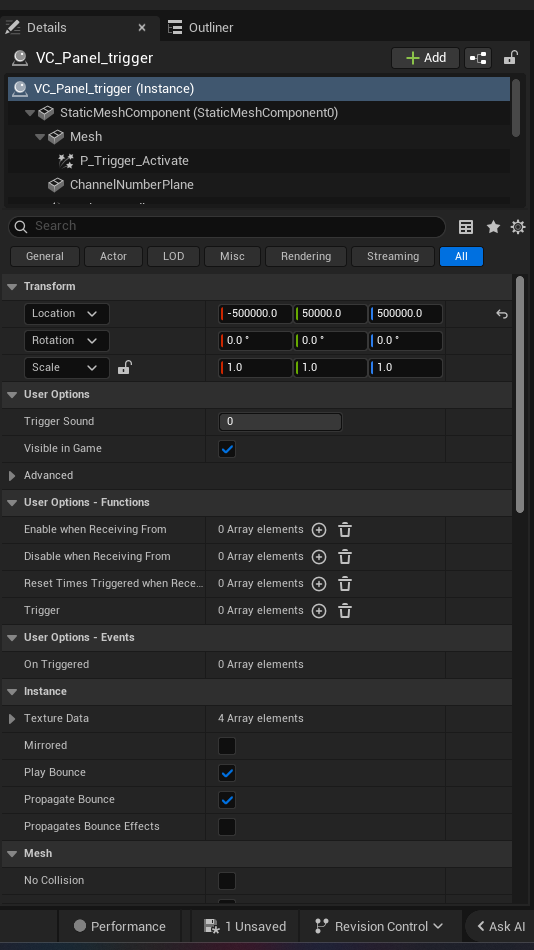 Trigger Device settings and options panel in the UEFN editor — Trigger Sound, Visible in Game