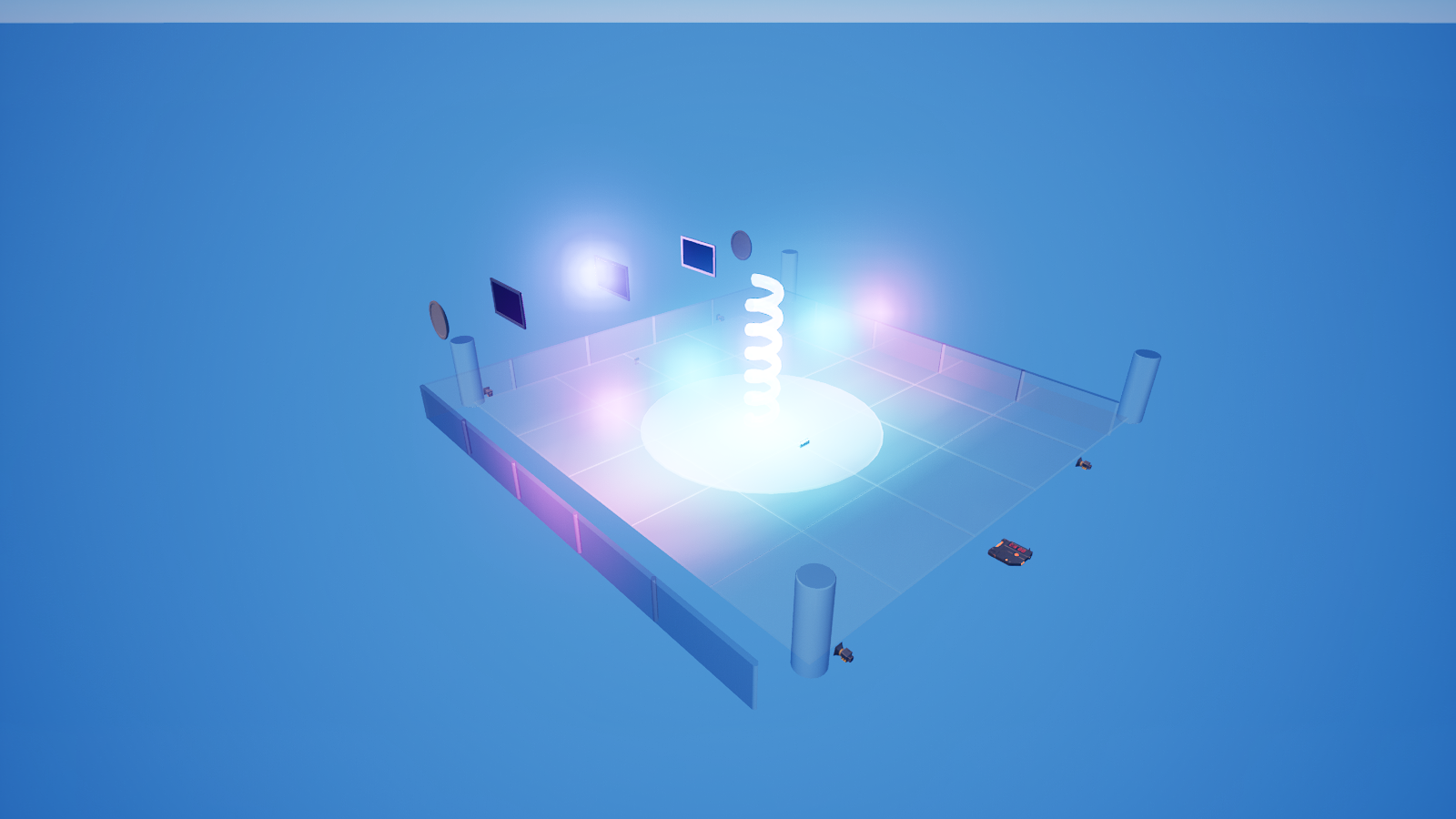 A player crossing the dance-floor trigger zone, firing the stinger
